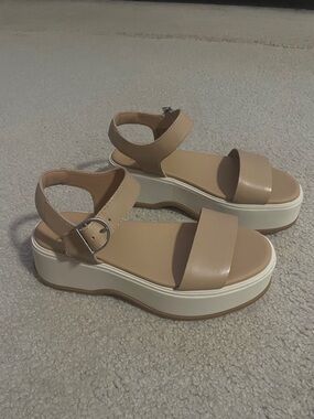 Sorel Beige Platform Ankle-Strap Sandals